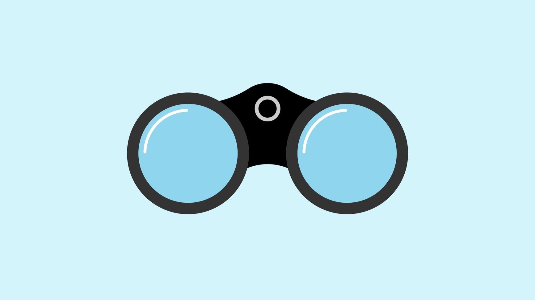 Binoculars on light blue background